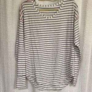 Lululemon Athletica Black and White Striped Long Sleeve Tee